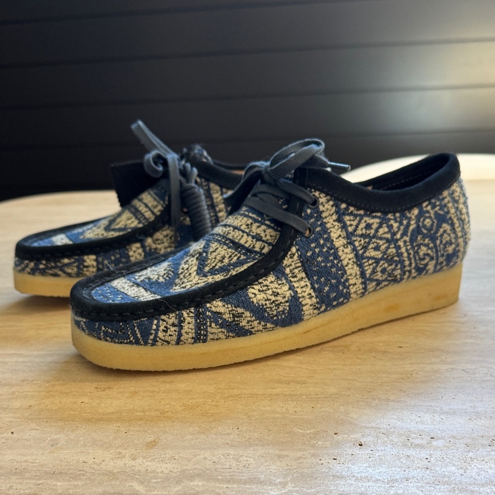 Clarks Wallabee Blue and Cream Patterned Men's Shoes